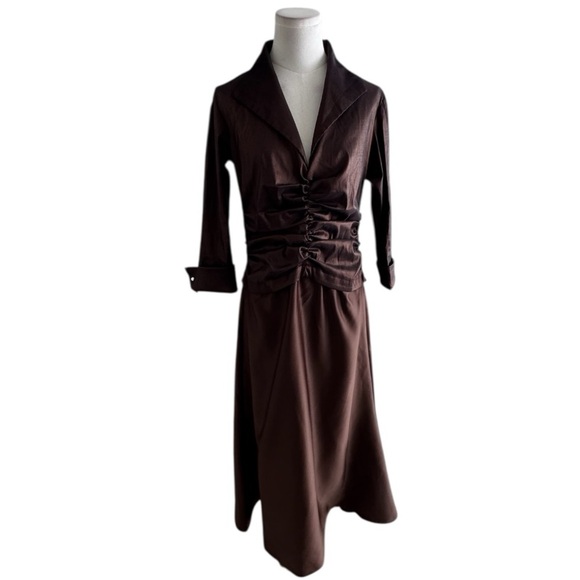 Tadashi Brown Evening Gown Maxi Dress Satin Long Sleeve Wedding MOTB 12 Party - Picture 2 of 9